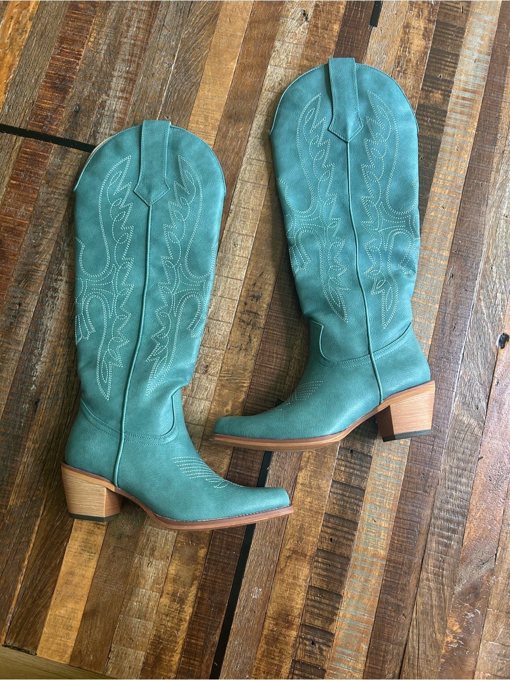 SHEIN Turquoise Western Knee-High Cowgirl Boots. NEW.